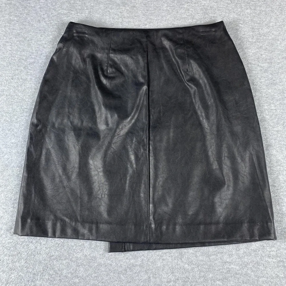 Bar‎ III Skirt Womens XS Black Faux Leather Asymmetrical Pencil Midi High Waist